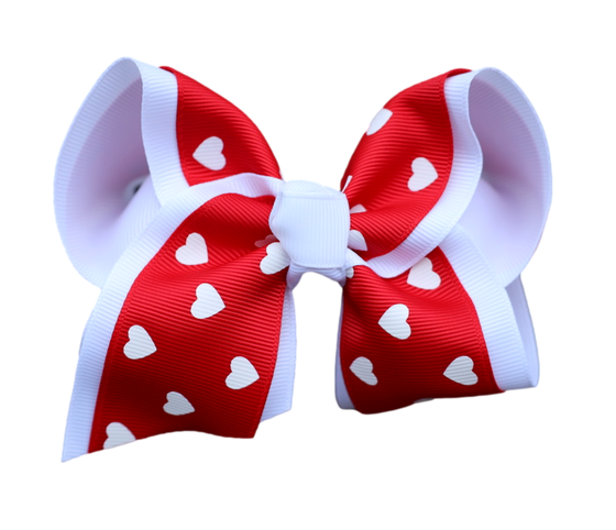 White Hearts Layered Bow