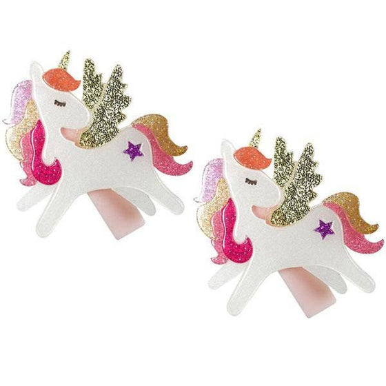 Unicorn Winged Coral Glitter Clips