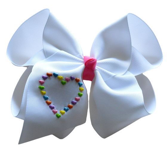 Candy Hearts Embroidered Bow