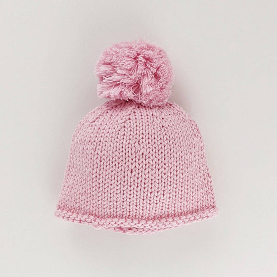 Newborn Solid Pink Pom Pom Beanie Hat