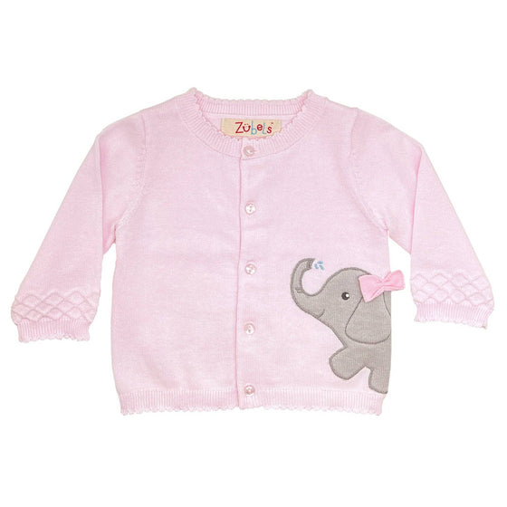 Elephant Peek-A-Boo Cardigan Sweater- pink