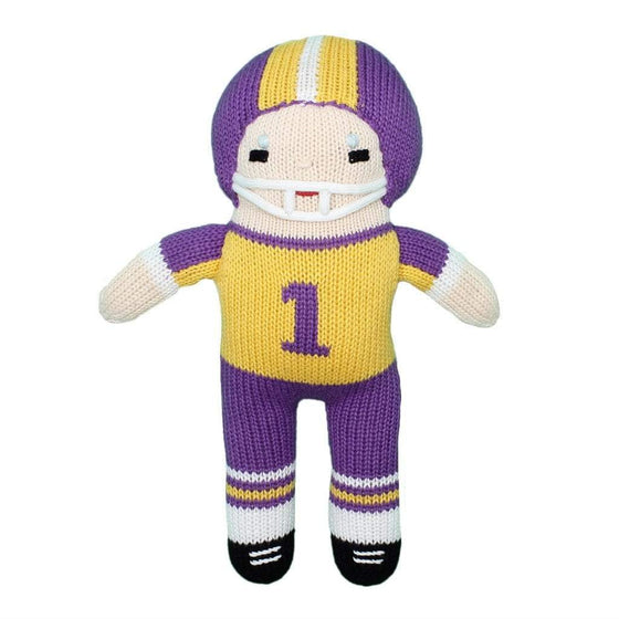 Football Player Knit Doll- Purple & Gold 12"